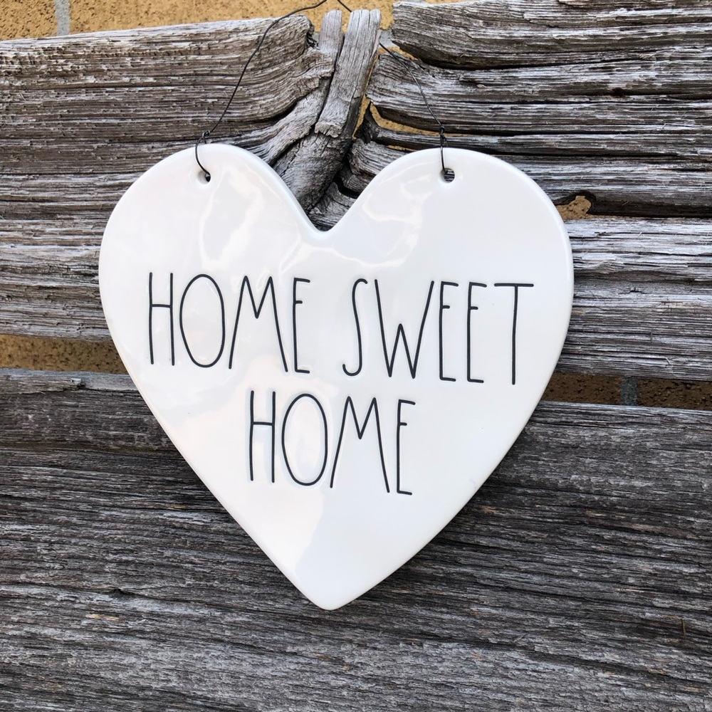 Rae Dunn White Heart-Shaped 'Home Sweet Home' ceramic hanging Wall Decor artisan